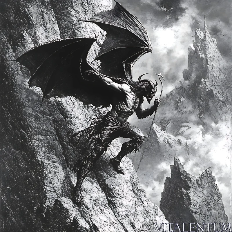 Winged Demon Climbing Mountain Art