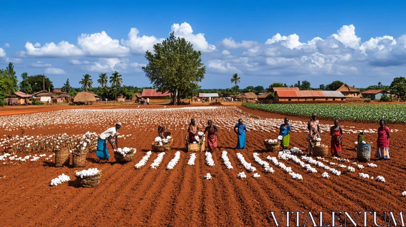 Workers Harvesting Cotton in Field