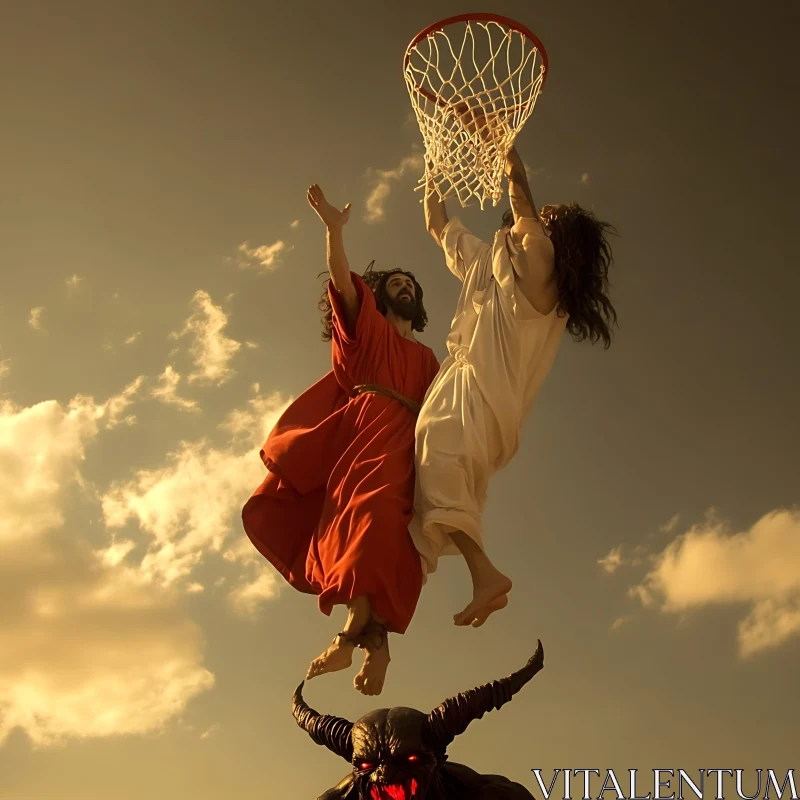 Basketball Battle Above and Below AI Image