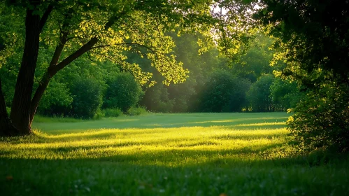 Golden Meadow Landscape with Trees