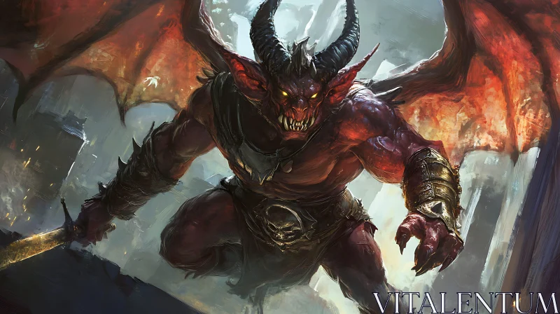 Red-Skinned Demon with Sword Illustration