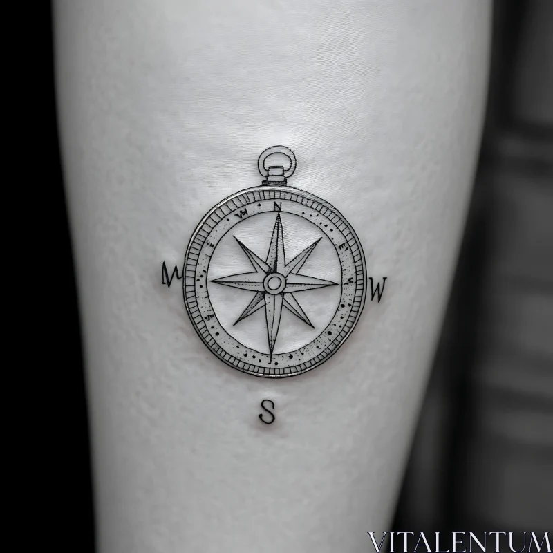 Black Ink Compass Rose Tattoo AI Image