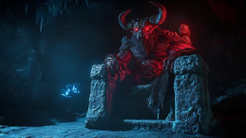 Crimson Demon on Stone Throne