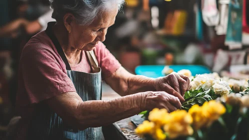Senior Florist Creating Floral Arrangement