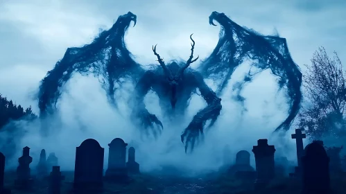 Winged Demon in Gothic Cemetery