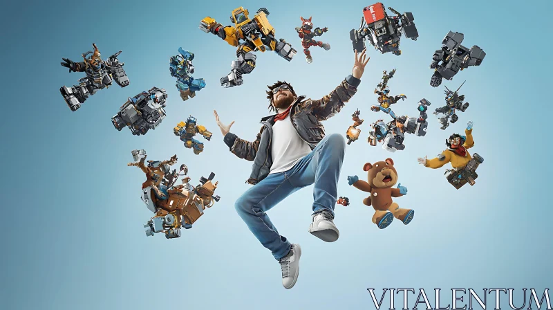 AI ART Airborne Joy with Robot Friends