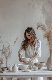 Woman crafting ceramic bowls