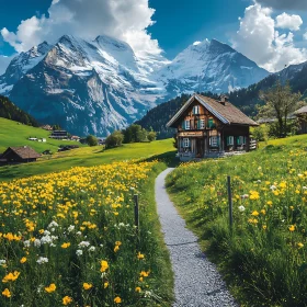 Idyllic Mountain Scenery with House