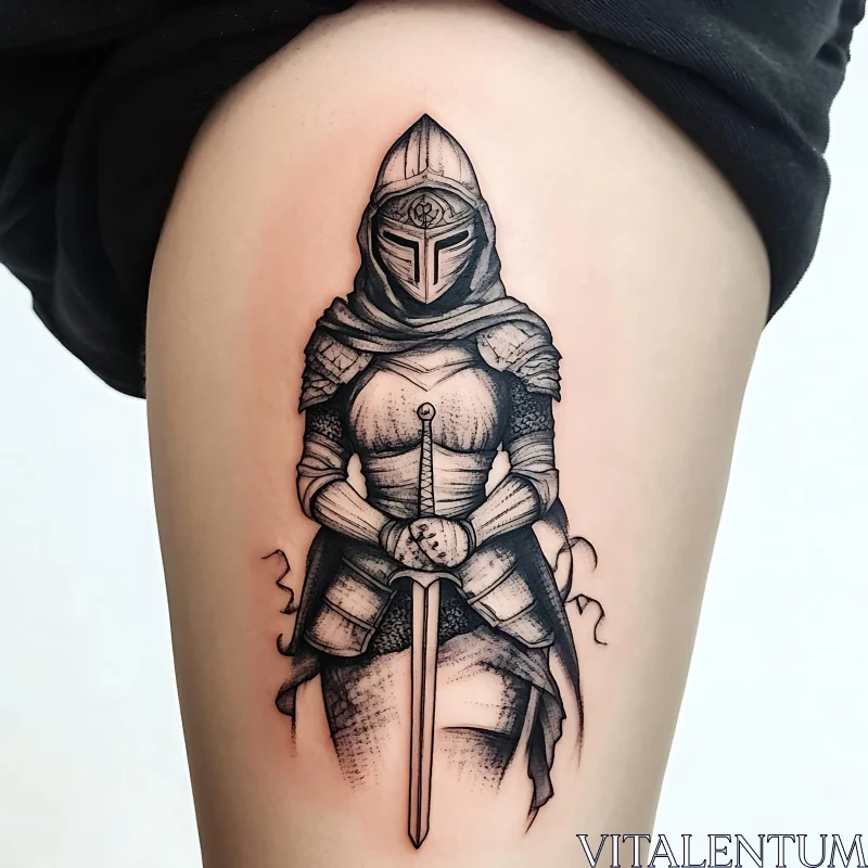Detailed Knight Tattoo with Sword