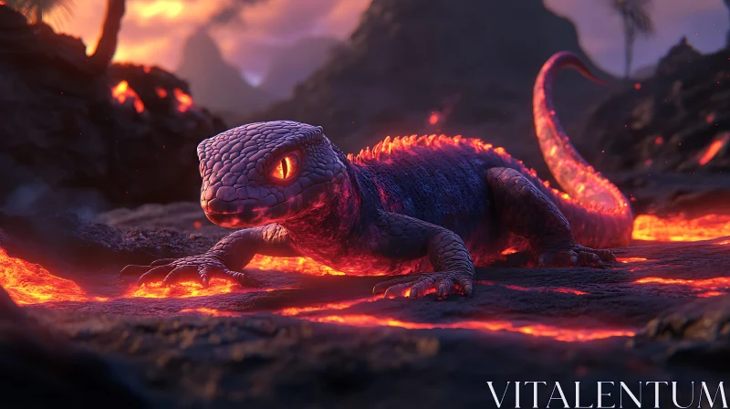 Lava Lizard Emerging from Volcano