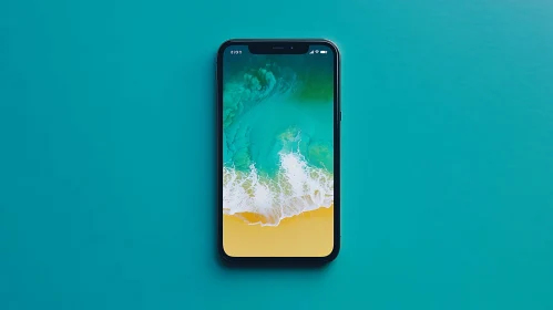 Mobile Phone Displaying Beach Landscape