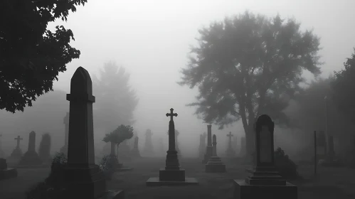 Foggy Cemetery Scene