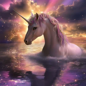 Mystical Unicorn Emerging from Water