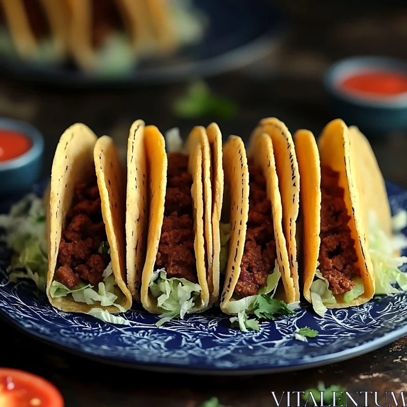 Ground Beef Tacos on Decorative Plate