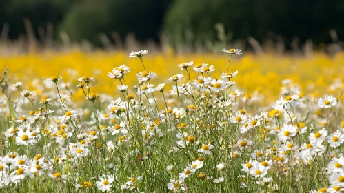 Summer Meadow with Daisies and Yellow Flowers