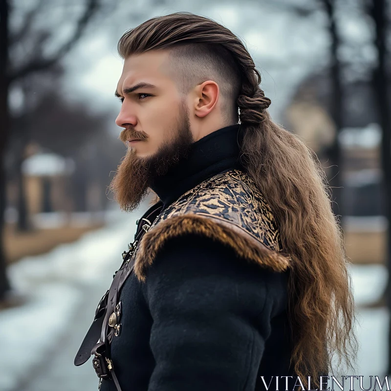 Stoic Man with Long Beard and Braid