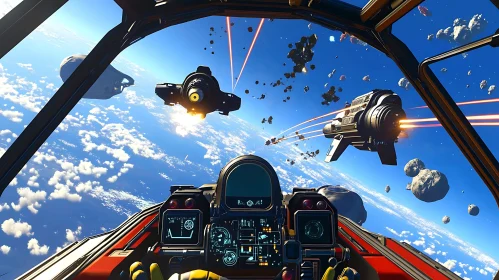 Sci-Fi Space Battle Scene from Cockpit View