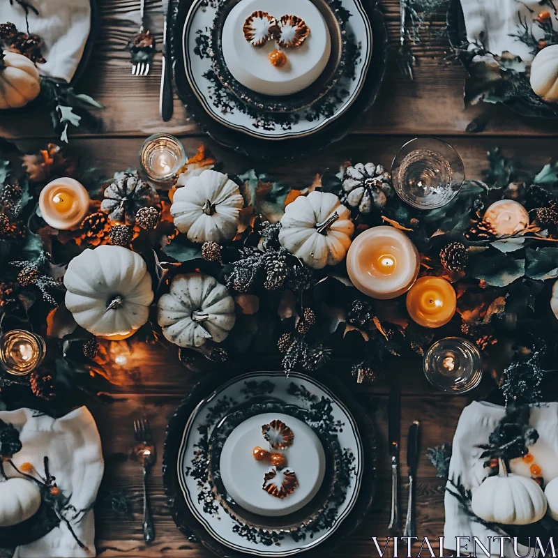 Fall Feast: Pumpkins and Candlelight Decor AI Image