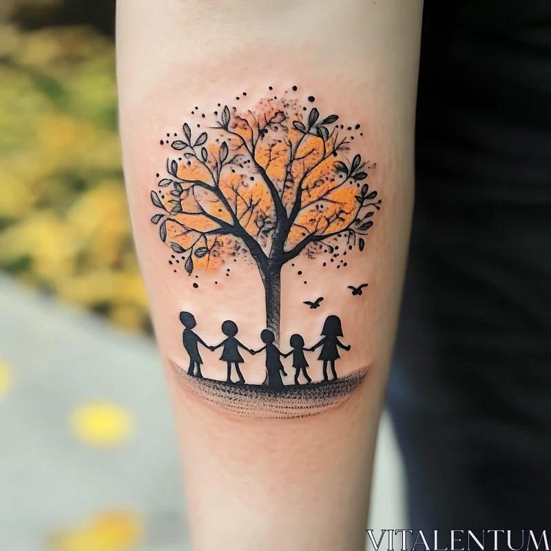 Family Holding Hands Under Tree Tattoo AI Image