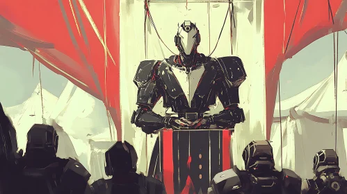 Robotic Figures in Futuristic Meeting