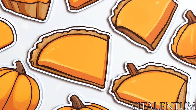 Cartoon Pumpkin Pie and Pumpkins