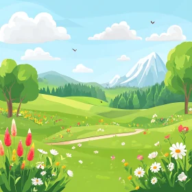 Blooming Wildflowers in a Mountain Valley