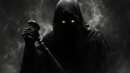 Mysterious Dark Figure with Glowing Eyes