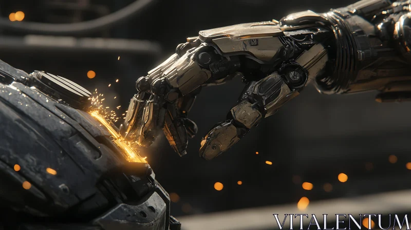 Close-up of a Robot Hand with Sparks