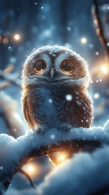 Snowy Owl in Winter Forest