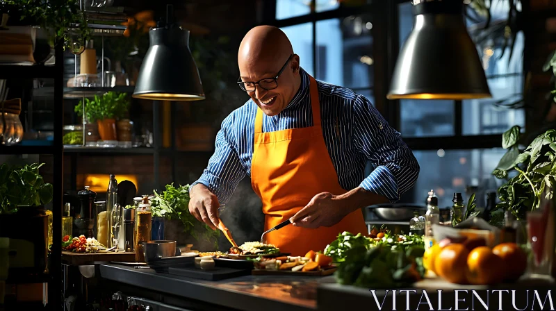 Happy Chef at Work in the Kitchen