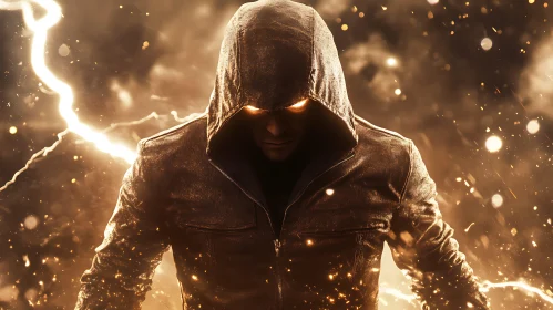 Mysterious Hooded Character with Glowing Eyes