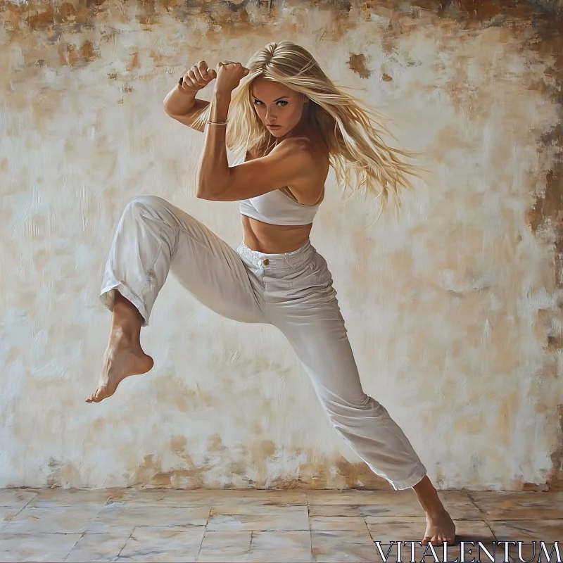 AI ART Blonde Woman's Martial Arts Stance