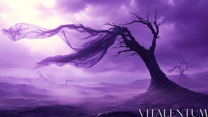AI ART Monochromatic Dreamscape: Tree and Veil