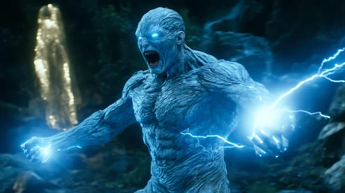 Blue Monster with Lightning