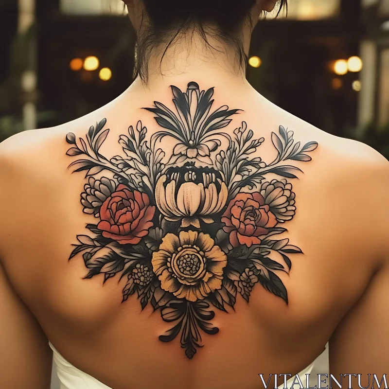 AI ART Detailed Flower Tattoo on Woman's Back