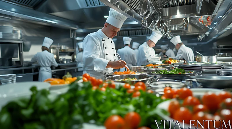 Chefs at Work in a Professional Kitchen AI Image