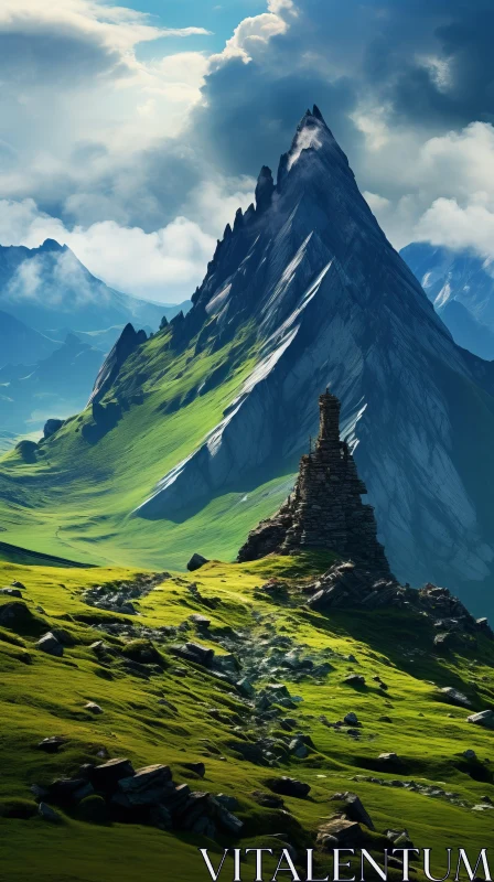 Breathtaking Mountain Landscape with Fantastical Elements AI Image