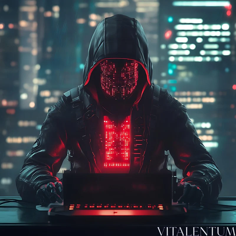 Hooded Cyberpunk Hacker with Red LED Lights