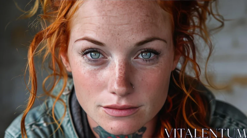 Captivating Portrait of a Young Redhead with Green Eyes AI Image