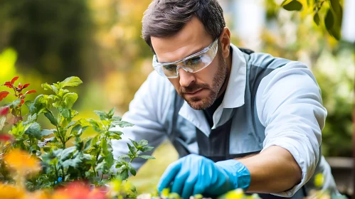 Man Gardening with Protective Gear