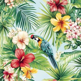 Parrot in a Tropical Floral Paradise