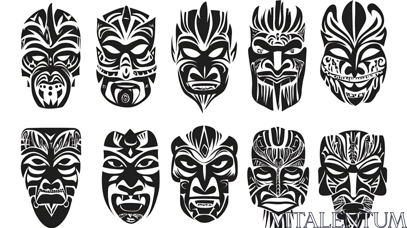 Monochrome Tribal Mask Set AI Image