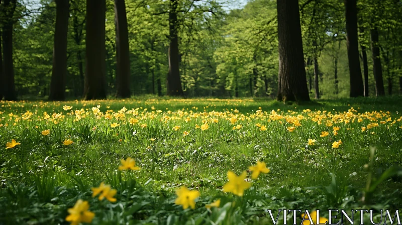 Sunlit Yellow Flowers in Forest