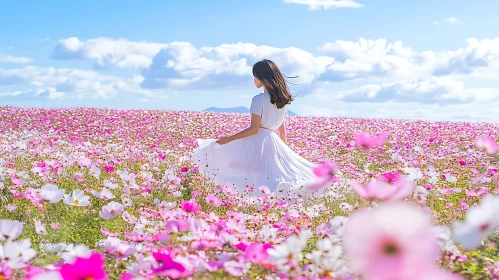 Dreamy Flower Field with Woman