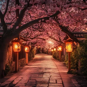 Cherry Blossom Path with Lanterns