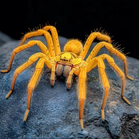 Detailed Macro of a Yellow Arachnid Perched on Rock
