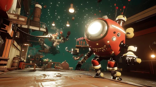 Futuristic Robot in Industrial Setting
