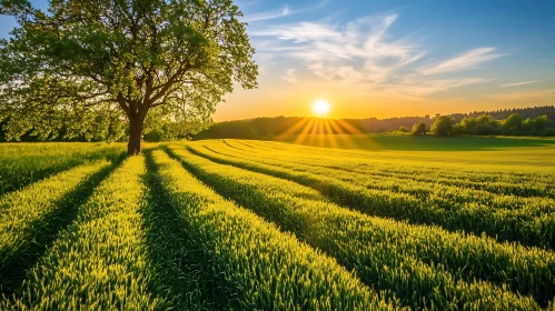 Tranquil Field Sunset Scenery