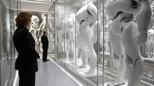 Museum Visitors Admiring Robot Exhibition