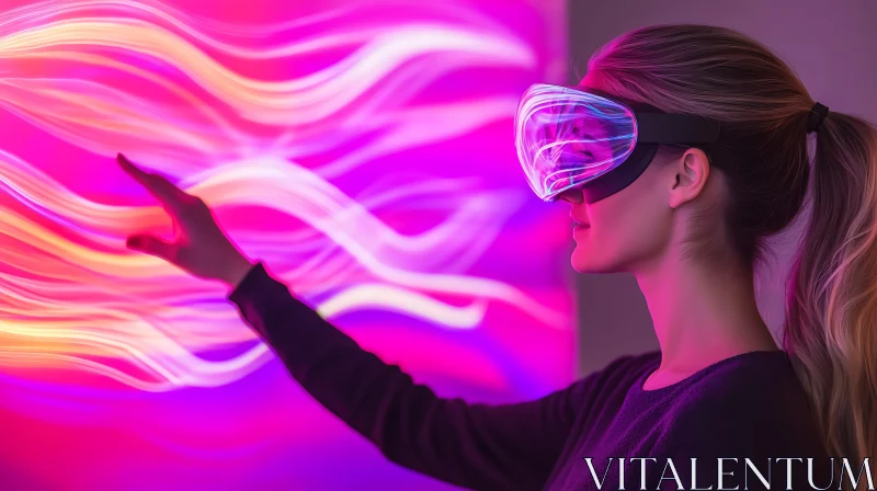 Woman in VR Headset with Neon Lights